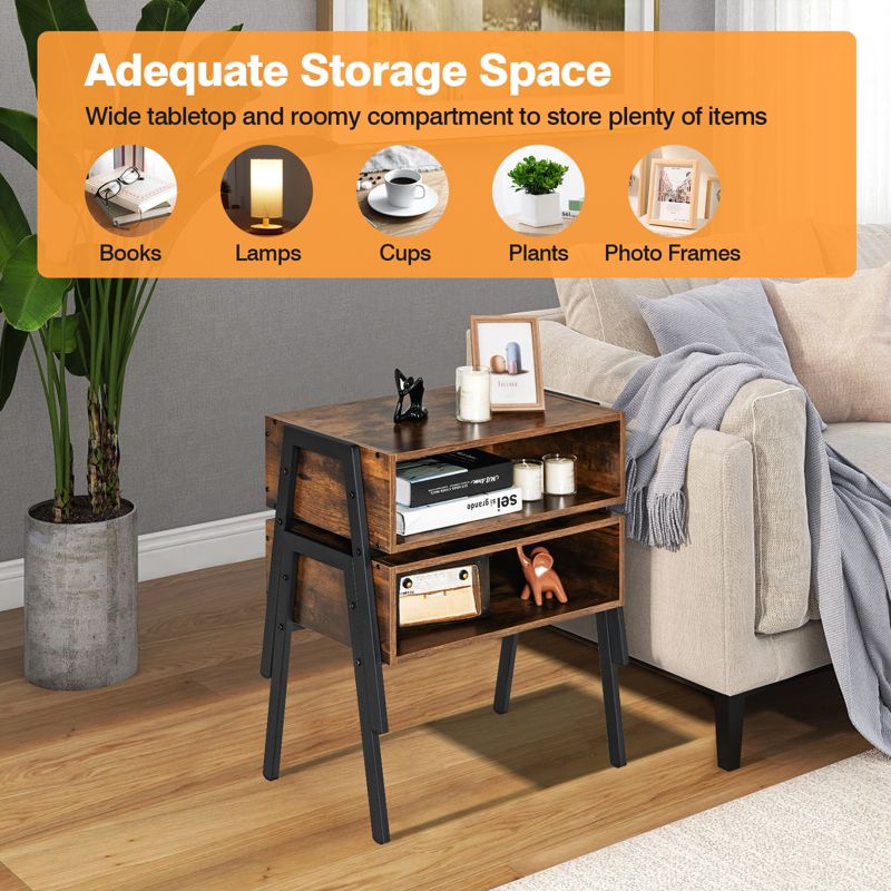 Tangkula Industrial End Table Stackable Nightstand with Open Storage Compartment Sofa Side Table with Metal Frame, 5 of 9