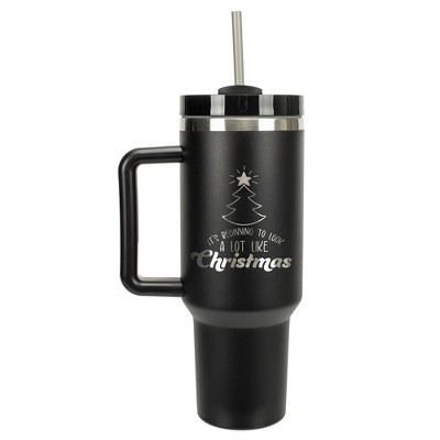 100 North It's Beginning To Look A Lot Like Christmas Tree Wrap-Around 40 Oz. Stainless Steel Water Bottle Coffee Mug, Spill & Leak Resistant, Travel