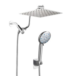 Cobbe Adjustable 10" High Pressure Dual Shower Head with 9-Spray Handheld Shower - 1 of 4