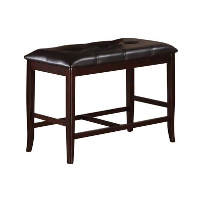 Rubber Wood High Bench with Tufted Upholstery Brown - Benzara