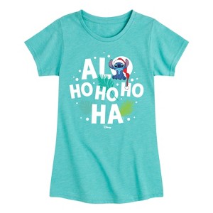 Girls' - Lilo and Stitch - Alo Ho Ho Ho Ha Fitted Short Sleeve Graphic T-Shirt - 1 of 4