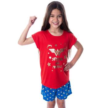 DC Comics Girls' Wonder Woman Strong and Fierce Shirt and Shorts Pajama Set Strong and Fierce