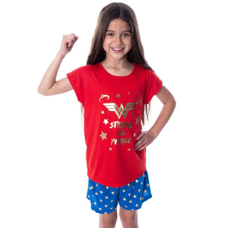 DC Comics Girls' Wonder Woman Strong and Fierce Shirt and Shorts Pajama Set Strong and Fierce, 1 of 6