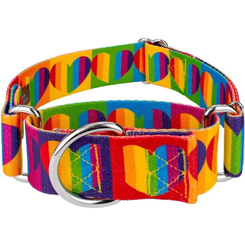 Country Brook Petz 1 1/2 Inch Rainbow Hearts Martingale Dog Collar - image 1 of 4