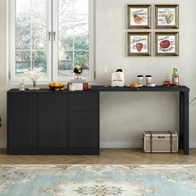 Console Table With 2-Door, 3-Drawer Design And Adjustable Pull-Out Top For Flexible Use, Wood Table With 34 Inch Long-Cuddlewood