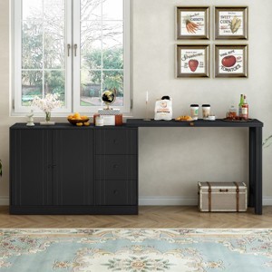 Console Table With 2-Door, 3-Drawer Design And Adjustable Pull-Out Top For Flexible Use, Wood Table With 34 Inch Long-Cuddlewood - 1 of 4