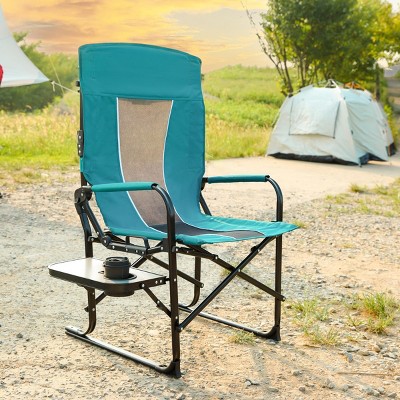 Camping Directors Chair, Heavy Duty With Side Table,Oversized Rocking Chair Outdoor With Pocket For Beach, Folding Chair That Rocks-Cuddlewood