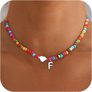 Beaded Initial Necklace Colorful Letter Choker Christmas Gift for Teens - 1 of 4