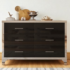 Mshliw High Gloss 6 Drawer Dresser with Metal Handles, Elegant Mirrored MDF Storage Cabinet for Bedroom, Living Room, or Entryway - 1 of 4