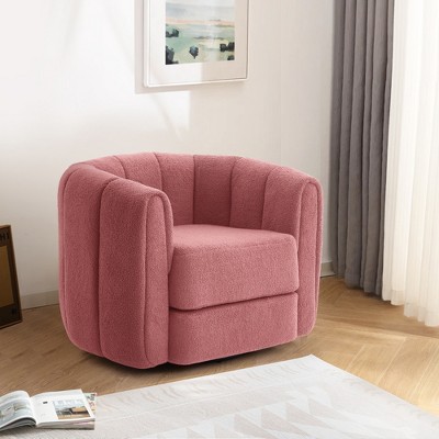 37"W 360° Swivel Chair Accent Armchair, Wood Upholstered Sofa Chair Barrel Chair for Living Room -Frevyn