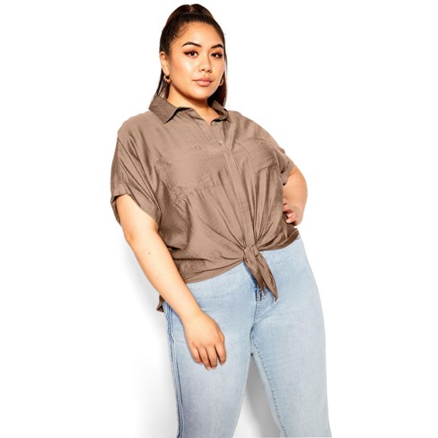 Women s Plus Size Relaxed Summer Shirt Mocha City Chic Target
