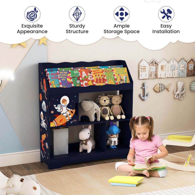 Costway Toy Storage Organizer 3-In-1 Kids Toy Shelf with Book Shelf, Storage Cabinet White/Blue, 4 of 11