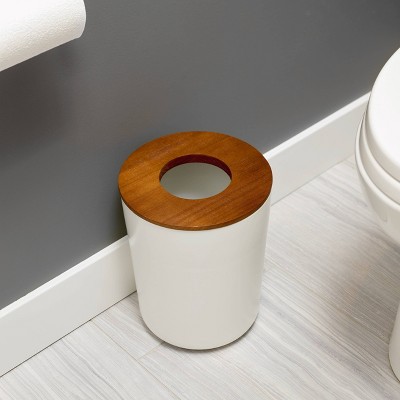 Eco-Friendly White Steel Waste Basket with Wood Lid