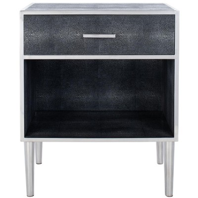 Tammy 1 Drawer Faux Shagreen Nightstand - SFV1532 - Black/Silver - Safavieh Couture
