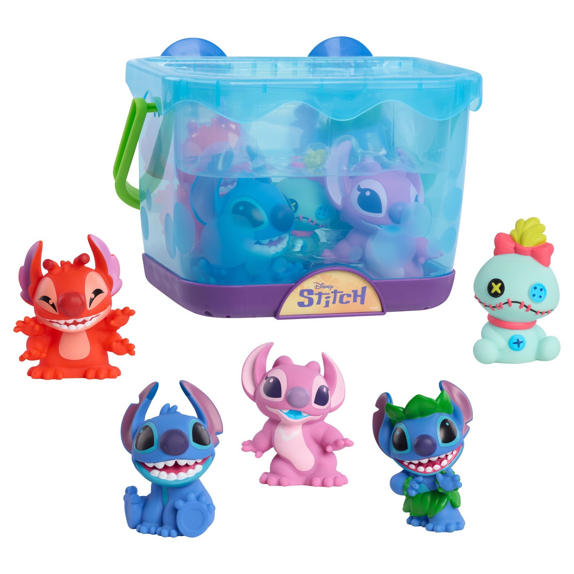 Disney Stitch Bath Caddy Set, 5-Piece Bath Toys with Storage Bucket
