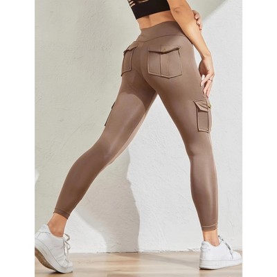 DOMETOUR Women's Elastic Tights Hip-up Bottom-up Pants Pocket Buttons Yoga Pants Yoga Pants