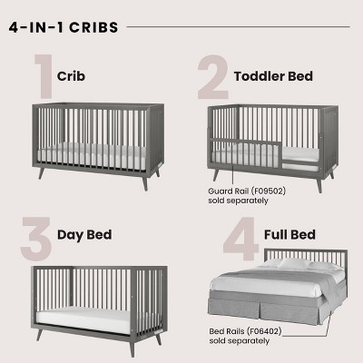 Lunar Gray Pine Wood Mid-Century Modern Convertible Crib