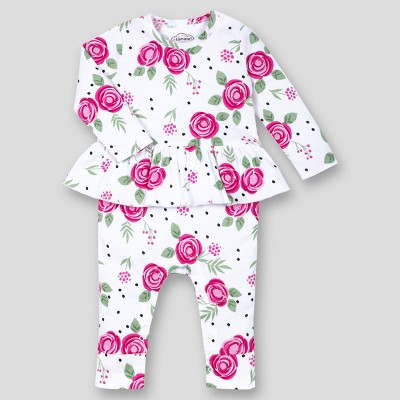 Lamaze Baby Girls' Organic Cotton Floral Romper - Pink/White 6M