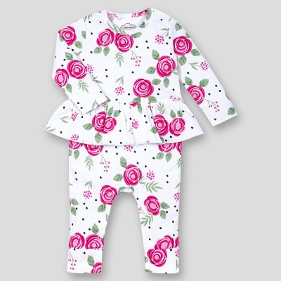 Image of Lamaze Baby Girls' Organic Cotton Floral Romper - Pink/White 6M