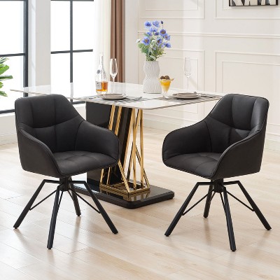 Hyleory Vintage Leather Dining Chairs Set of 2, Swivel Counter Stools for Kitchen Island, 360° Rotating Bar Height Chairs with Padded Seat
