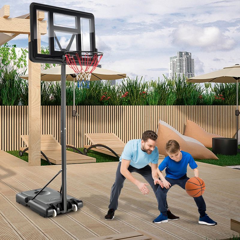 Costway 4.25-10FT Portable Adjustable Basketball Hoop System with 44'' Backboard 2 Nets, 3 of 11