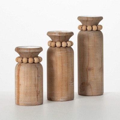 Sullivans 12", 10" & 8" Beaded Pillar Holder Set of 3, Brown