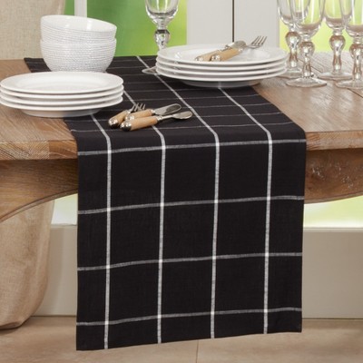 Black and White Cotton Plaid Table Runner
