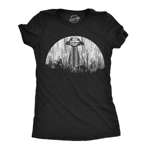 Womens Moon UFO Funny T Shirts Alien Spaceship Graphic Tee For Ladies - Crazy Dog Women's T Shirt - 1 of 4