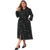 Women's Plus Size Floral Pattern V Neck Long Sleeve Front Slit Pockets Flowy Casual Midi Dress with Belted - Agnes Orinda - 3 of 4