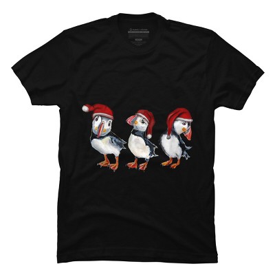 Men's Design By Humans Christmas Puffins By msmart T-Shirt