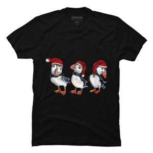 Men's Design By Humans Christmas Puffins By msmart T-Shirt - 1 of 4