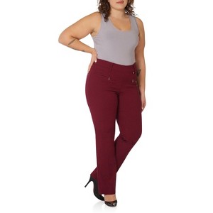 Rekucci Curvy Woman Ease into Comfort Bootcut Pants with Zipper Pockets – Pull-On Dress Work Pants - Burgundy, 14 Short - 1 of 3