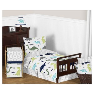 Blue & Green Mod Dinosaur Bedding Set (Toddler) - Sweet Jojo Designs , Blue Green White