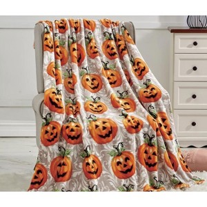 Kate Aurora Halloween Happy Jack O' Lantern Pumpkins Ultra Plush Accent Fleece Throw Blanket - 50 in. x 60 in. - 1 of 3