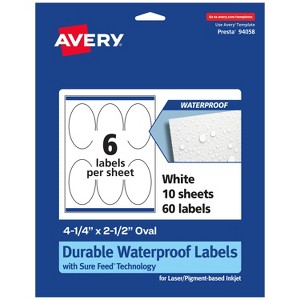 Avery Durable Waterproof Oval Labels with Sure Feed, 4.25" x 2.5" - 1 of 4