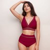 Anna-Kaci Swim Women's Two Piece Swimsuit with Mesh Trim Deep V Neck Bikini Top and High Waisted Ruched Bottoms - 3 of 4