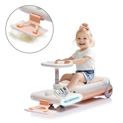 Lomsoe 12V Cleaning Go Kart For Kids,55W Motor,Front with mop for cleaning,Length can extended by 6cm,Built in music and lighting functions