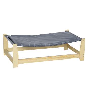 PawHut Raised Pet Bed Wooden Dog Cot with Cushion for Small Medium Sized Dogs Indoor Outdoor, 35.5" x 19.75" x 11"
