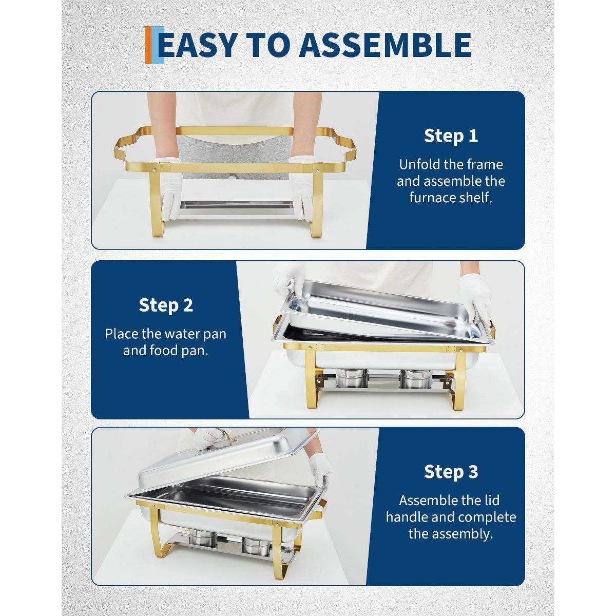 Chafing Dishes for Buffet Set, 8QT Buffet Servers and Warmers Set with Lid & Foldable Frame, Rectangular Stainless Steel Chafer Food Warmer - thumbnail 4