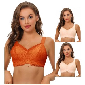 Allegra K Women's Lace Minimizer Bralettes U Back Full Coverage Wireless 3 Packs - 1 of 4