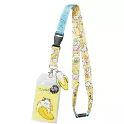 Bananya ID Lanyard Badge Holder With 2" Rubber Charm Pendant And Collectible Sticker Multicoloured