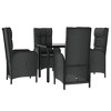 vidaXL 5 Piece Patio Dining Set with Cushions - Black Poly Rattan Reclining Chairs and Tempered Glass Table - Outdoor Garden Furniture - 3 of 4