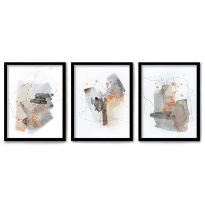 (Set of 3) Triptych Wall Art Orange Stone Wash by Christine Olmstead - Set of 3 Framed Prints   - Americanflat