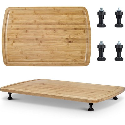 Carbonized bamboo cutting board, double-sided kitchen cutting board with deep juice groove and built-in handle for restaurants, kitchens, dining room