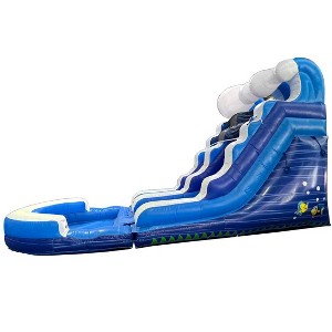 Pogo Bounce House Crossover Kids Inflatable Water Slide, Blue Wave Marble with Blower, 15 ft - 1 of 4