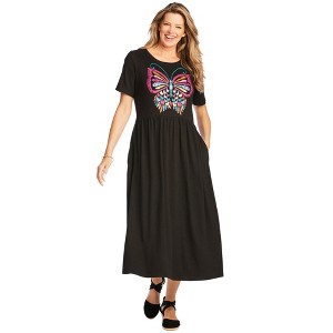 Woman Within Short-Sleeve Scoopneck Empire Waist Dress - 1 of 4
