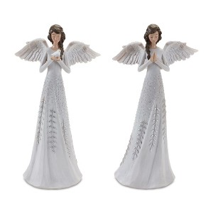 Angel Figurine with Silver Floral Accent (Set of 2) - 1 of 4