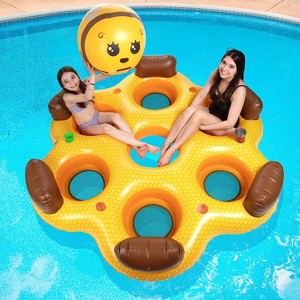 Aquamazing 6 Person Mesh Seating Unisex Pool Lounge, Pvc, Honeycomb, Yellow, 71.65"- Great Summer Pool Float for Families! - 1 of 4