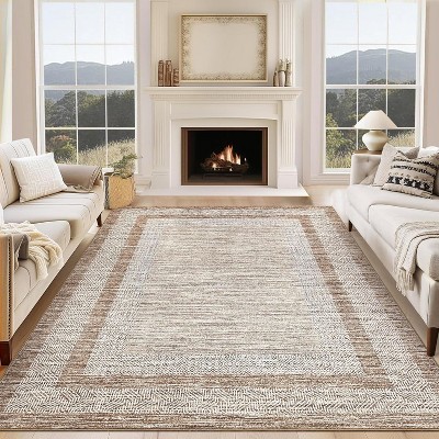 TackView Distressed Bordered Area Rug Non Slip Non Shedding Rug Soft Thin Rug Low Pile Washable Floor Carpet