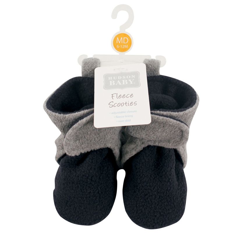 Hudson Baby Infant and Toddler Boy Cozy Fleece Booties, Navy Heather Gray, 3 of 4